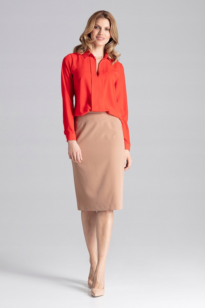 Nowoczesna KOSZULA damska dekolt w szpic KOŁNIERZYK czerwona L