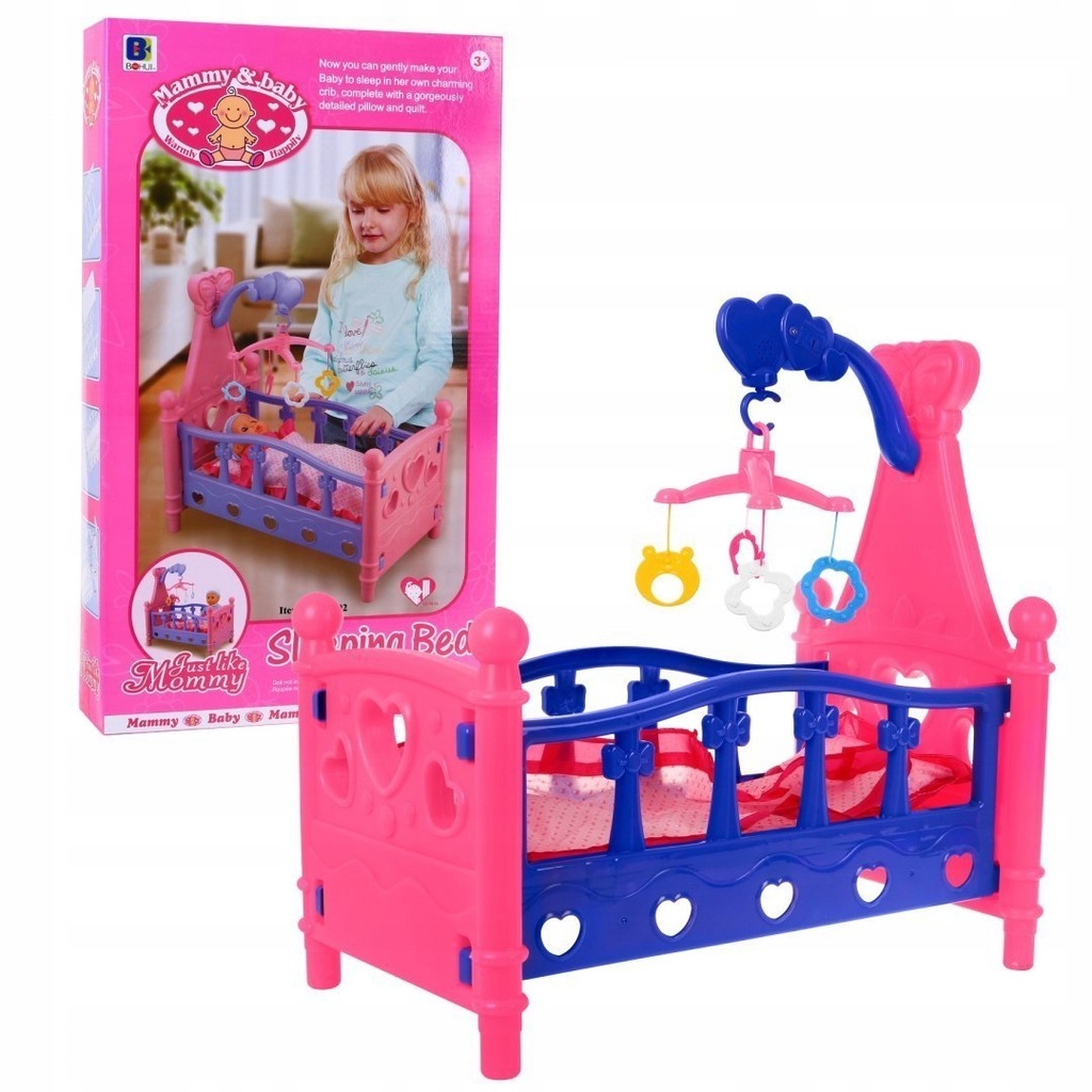 Łóżeczko dla lalek dla dzieci 3+ Kolorowa karuzela + Pościel dla lalek + Za