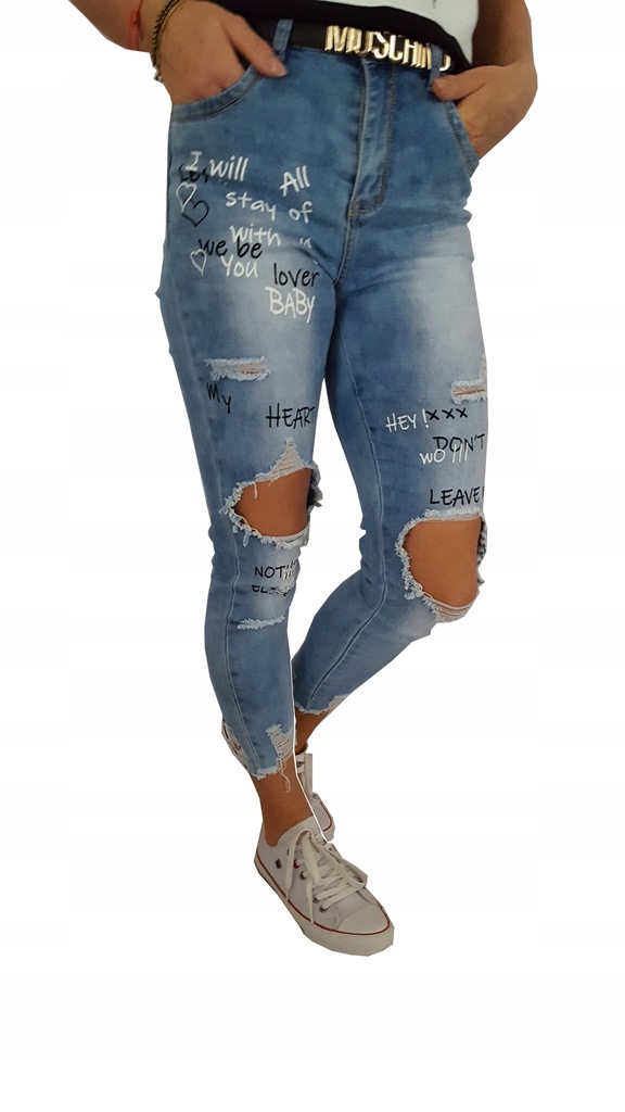 SPODNIE damskie Jeans Niebieskie dziury 38/M