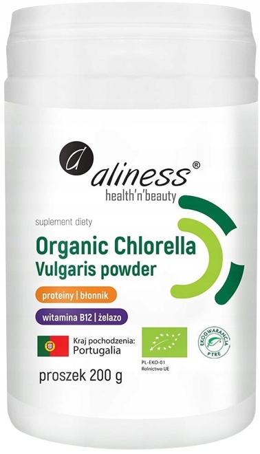 Aliness Organic Chlorella Vulgaris Powder 200g Błonnik pokarmowy