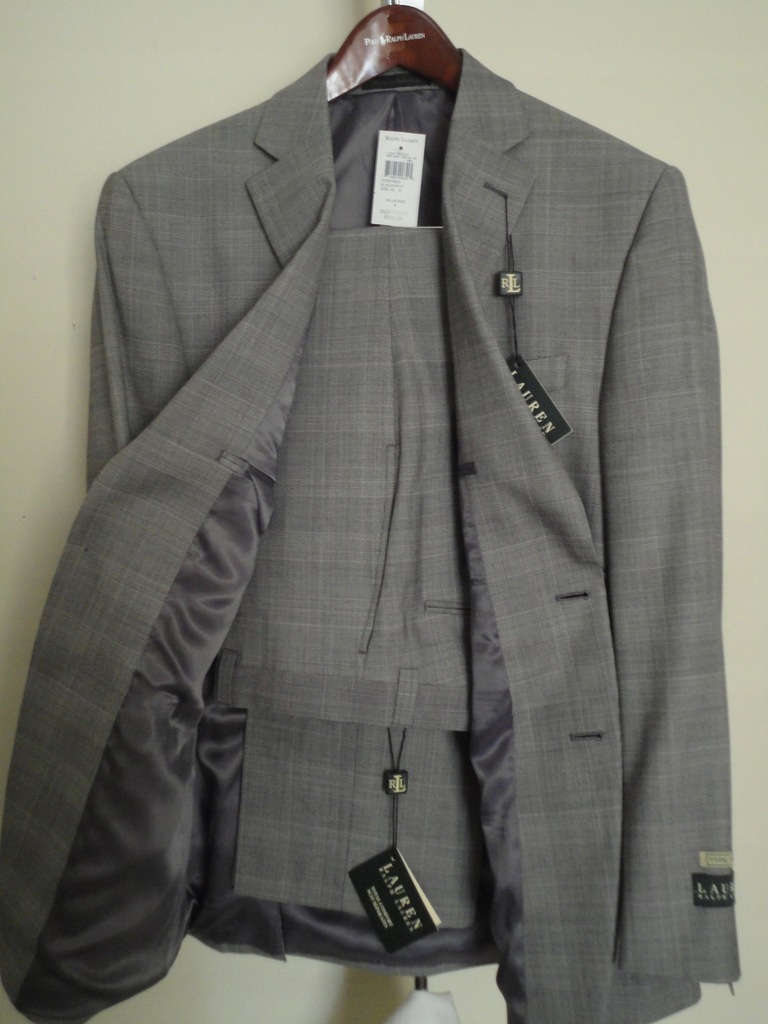 RALPH LAUREN GREY WOOL SUIT ROZ- 43R (EUR-53) NOWY