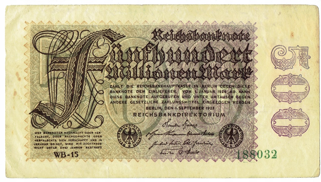 Banknot 500 Marek niemieckich z 1923 roku