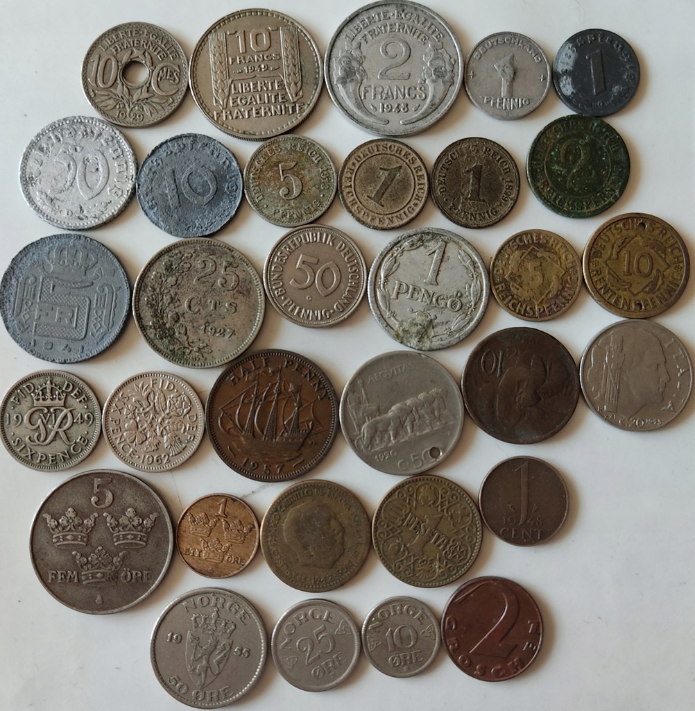 Zestaw monet przedwojennych starych Europa 32 szt