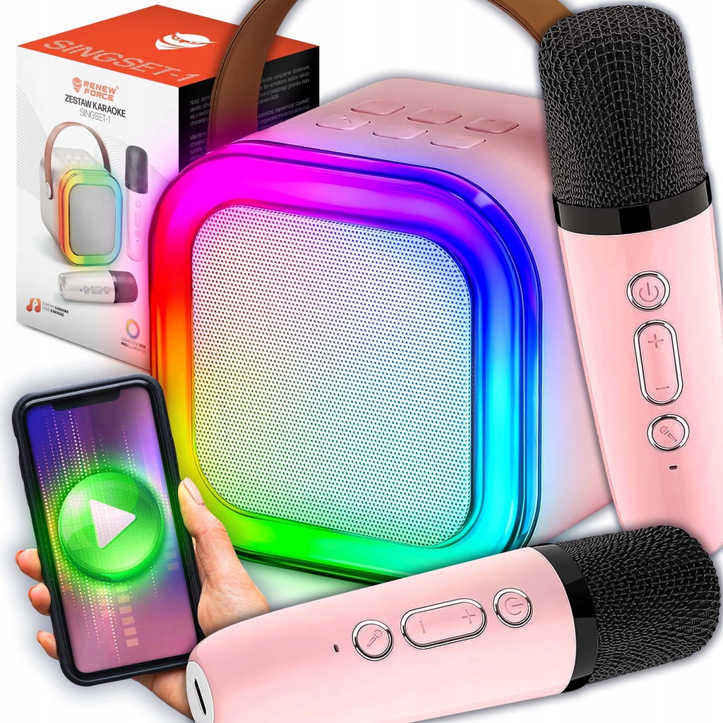 ZESTAW KARAOKE PRZENOŚNY MIKROFON GŁOŚNIK BLUETOOTH RGB DWA MIKROFONY USB 2