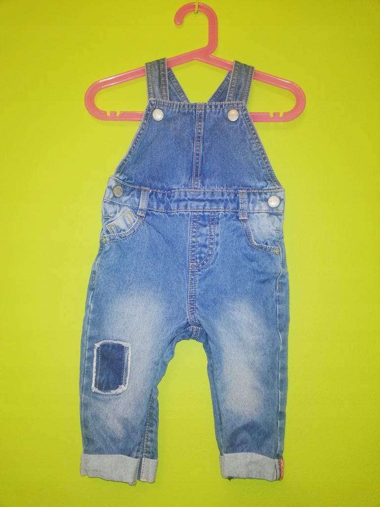 Mothercare spodnie ogrodniczki jeansowe 74 łata