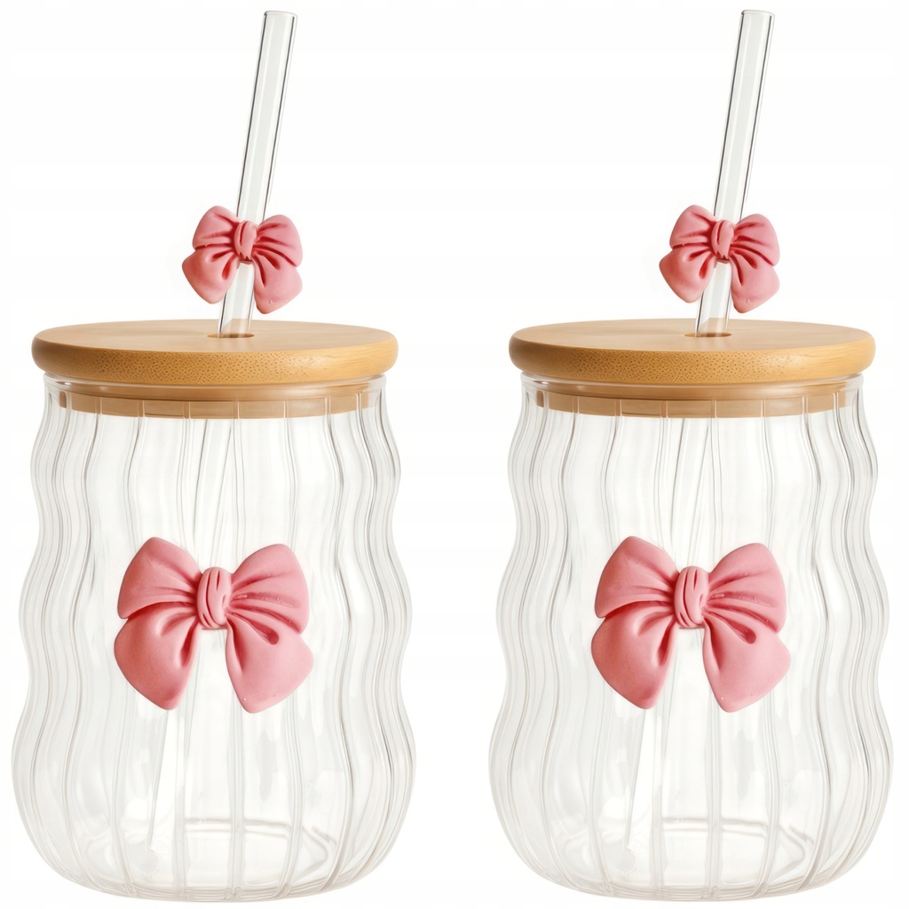 ECARLA SZKLANKA Z KOKARDKĄ Z PRZYKRYWKĄ I SŁOMKĄ 530ml