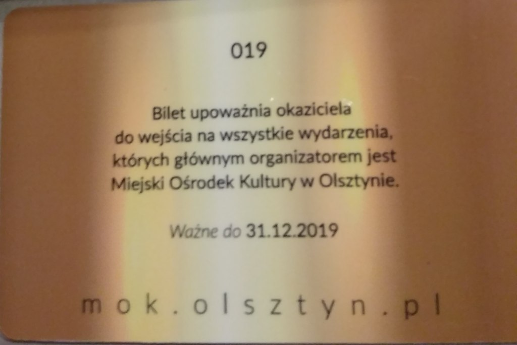 Złoty bilet nr 1 MOK Olsztyn dla WOŚP Olsztyn