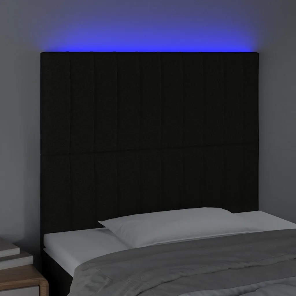 vidaXL Zagłówek do łóżka z LED, czarny, 80x5x118/128 cm, tkanina
