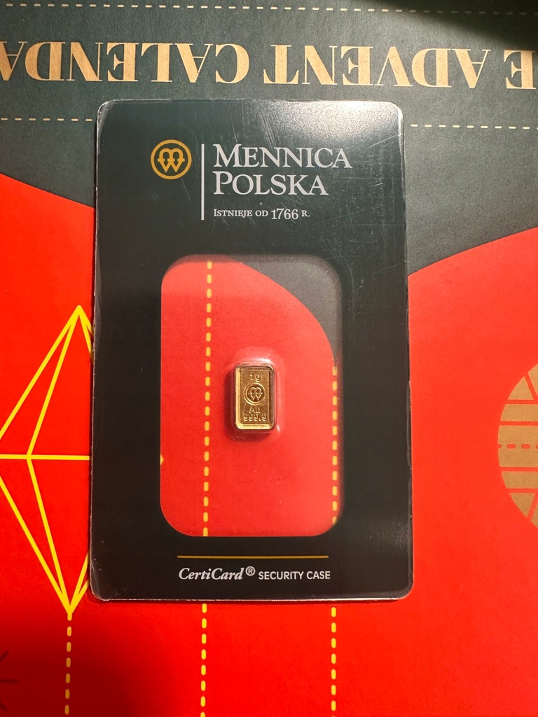 Sztabka złota 1g Au999,9 z Mennicy Polskiej