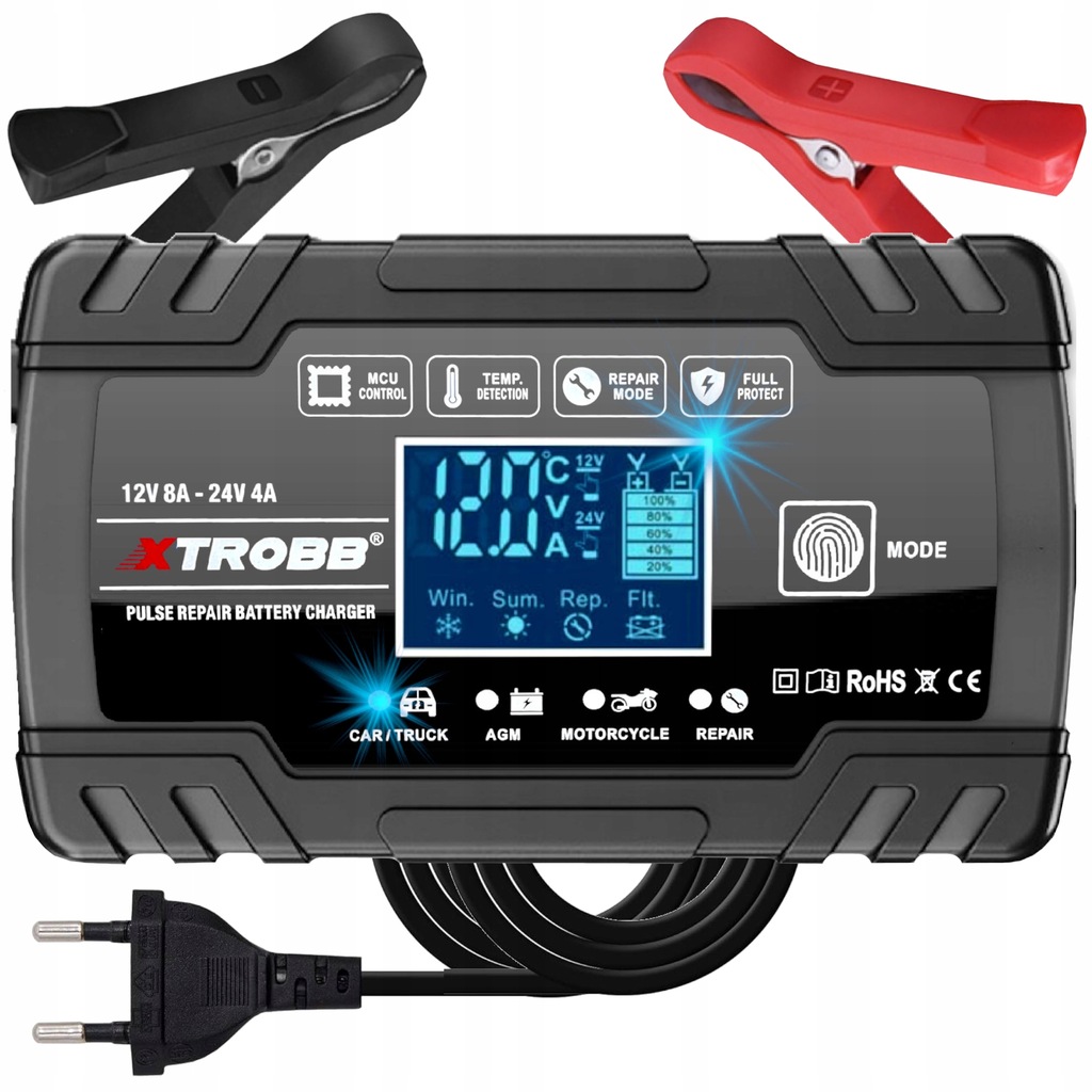 Prostownik SAMOCHODOWY AUTOMATYCZNY Z FUNKCJĄ NAPRAWY AKUMULATORÓW 12V 24V