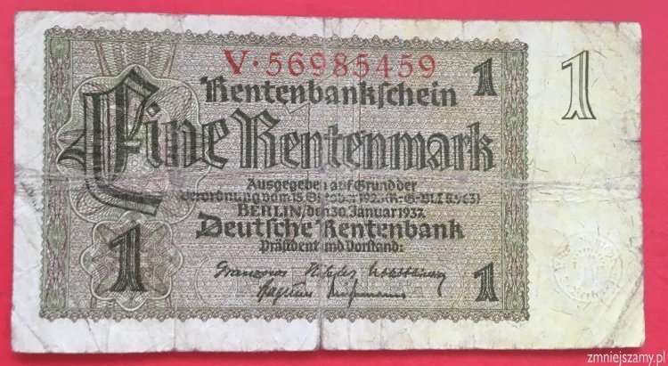 Niemcy - Oryginalna 1 marka z 1937r seria V