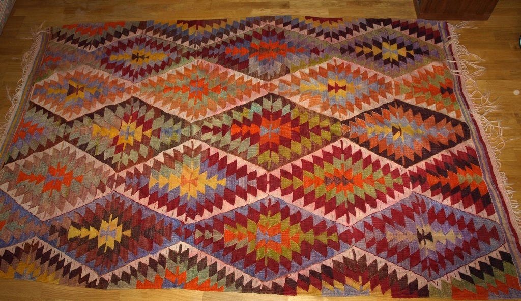Duży kolorowy wełniany kilim kapa dywan BOHO