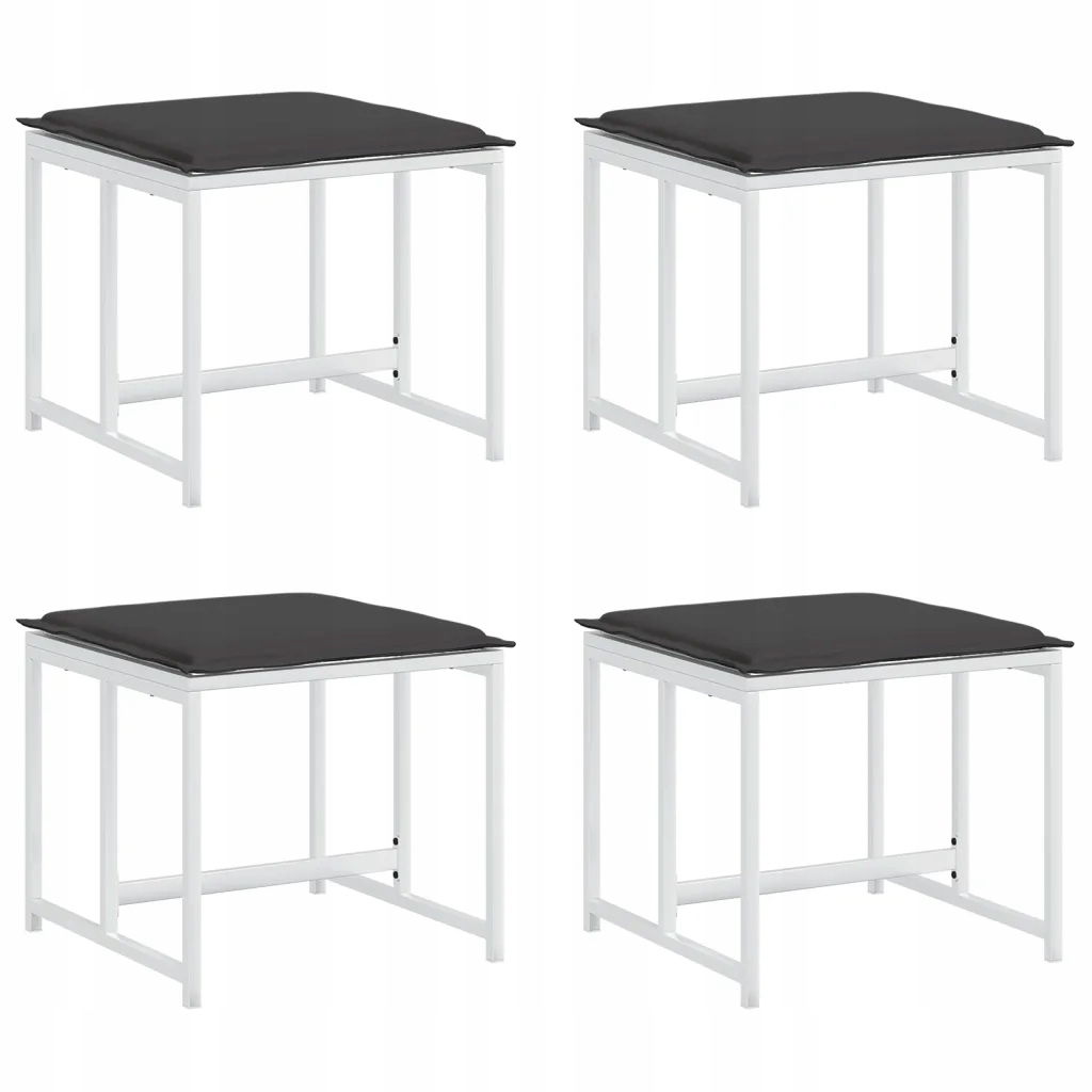 vidaXL Stołki ogrodowe z poduszkami, 4 szt., białe, stal i textilene