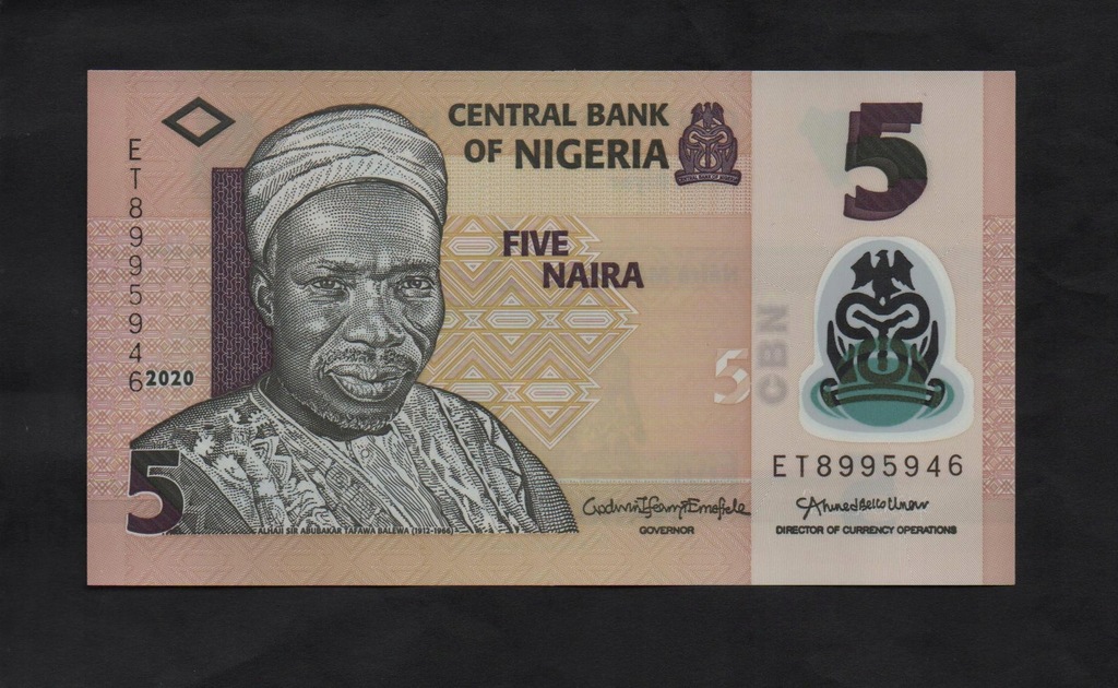BANKNOT NIGERIA -- 5 naira -- 2020 rok, POLIMER, (B157)