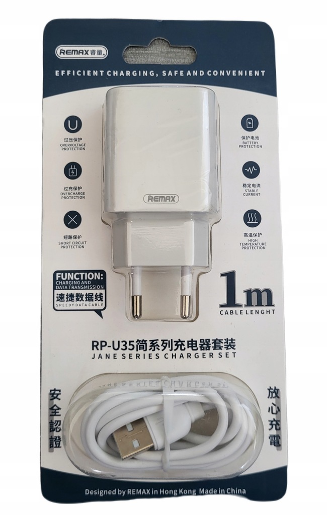Ładowarka Remax RP-U35 2x USB z kablem Lightning 1m – Szybkie Ładowanie
