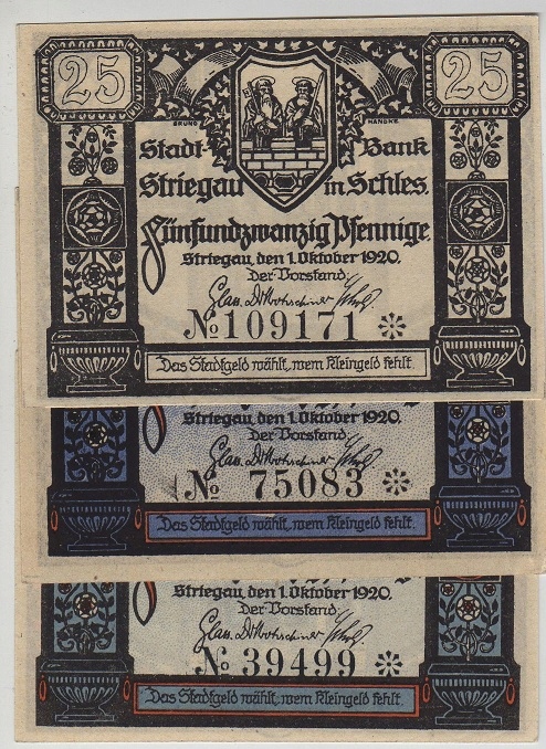 R11 Strzegom (Striegau), 3 x 25 pf, 1920r. - odm.