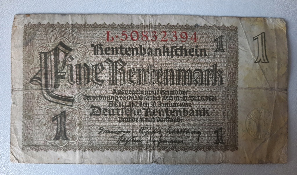 Banknot 1 rentenmark 1937 r.
