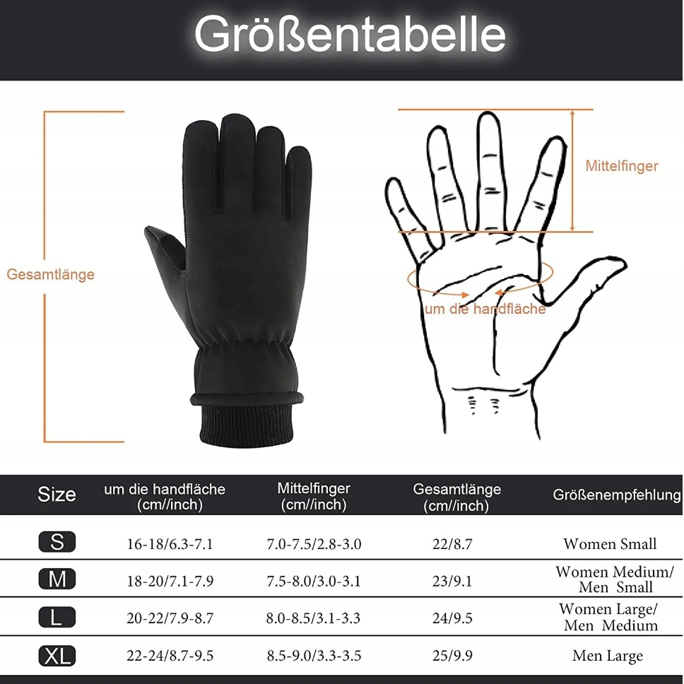 Rękawice Zimowe do Ekranów Dotykowych, Wodoodporne, Ciepłe, Uniseks, Czarny