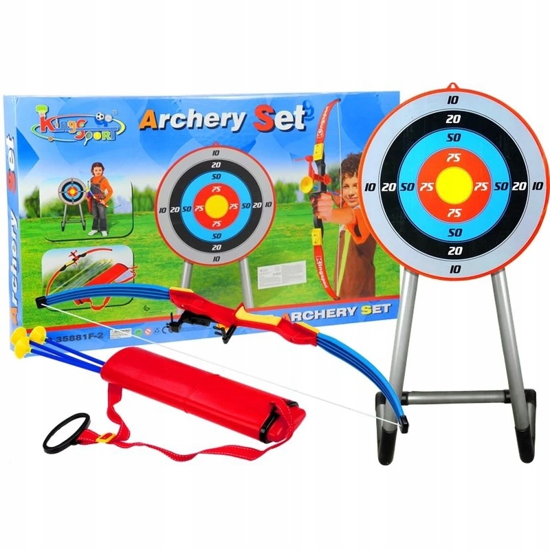 ND24_2453 Łuk z Tarczą Na Stojaku Kołczan 3 Strzały 85 cm Niebieski