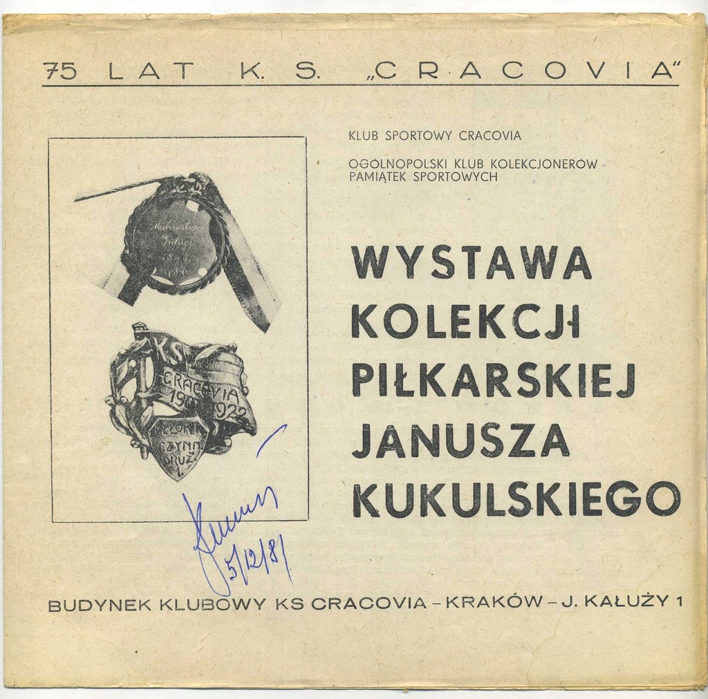 KS Cracovia. Wystawa odznak J.Kukulskiego program