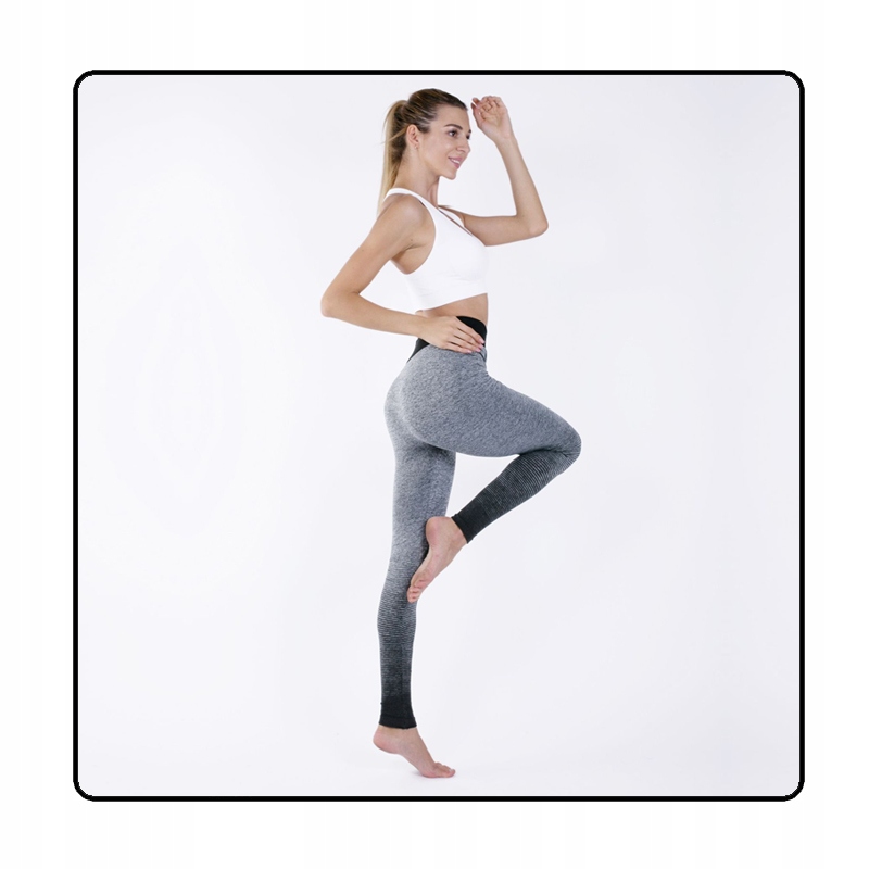 Legginsy prążki ombre pilates czarno szary - M