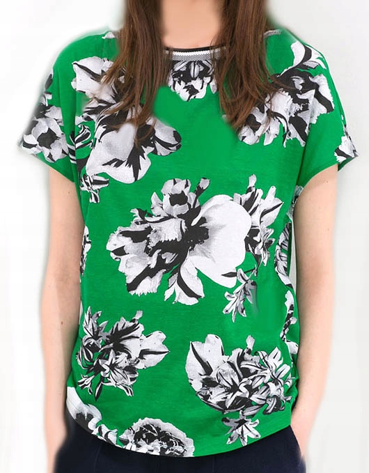 Zara L t-shirt zielony w kwiaty paski dresowe NOWY