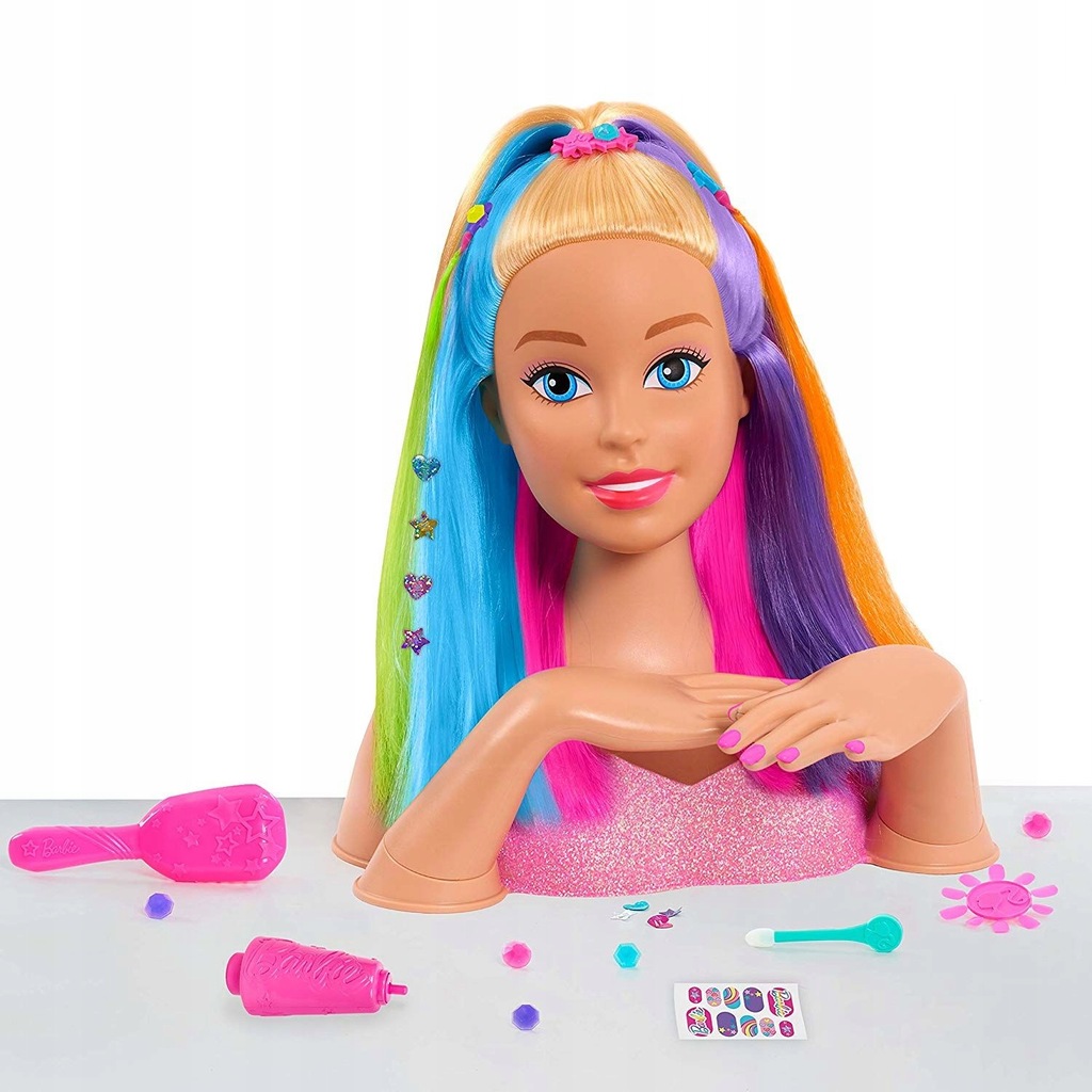 Barbie głowa do czesania stylizacji tęczowe włosy