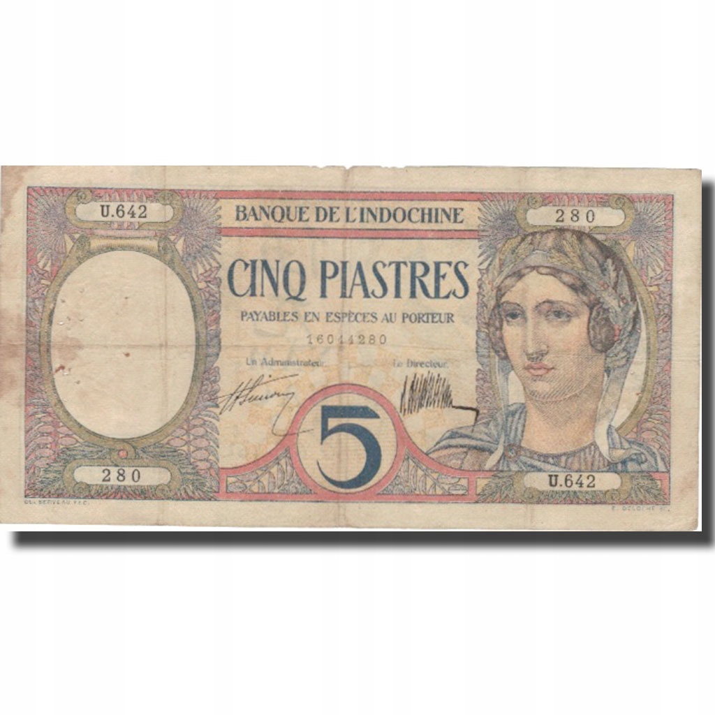 Banknot, FRANCUSKIE INDOCHINY, 5 Piastres, Undated