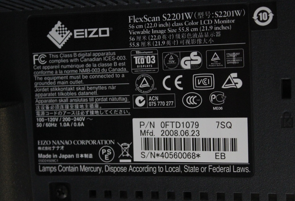 Monitor Eizo Flexscan S21 S22 1680 X 1050 Oficjalne Archiwum Allegro