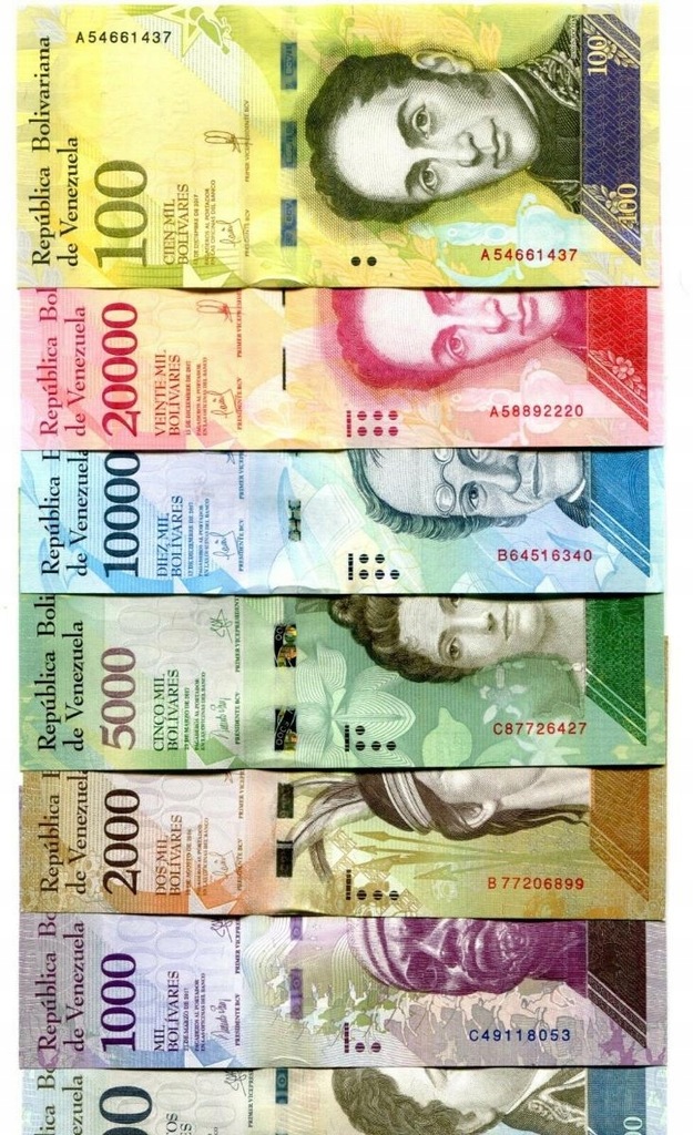 Wenezuela zestaw 7 banknotów UNC Fauna Ameryki