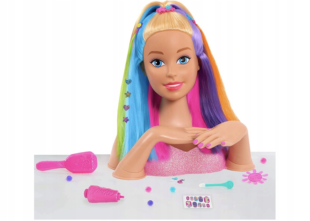 Barbie Głowa do stylizacji Tęczowe włosy 63225