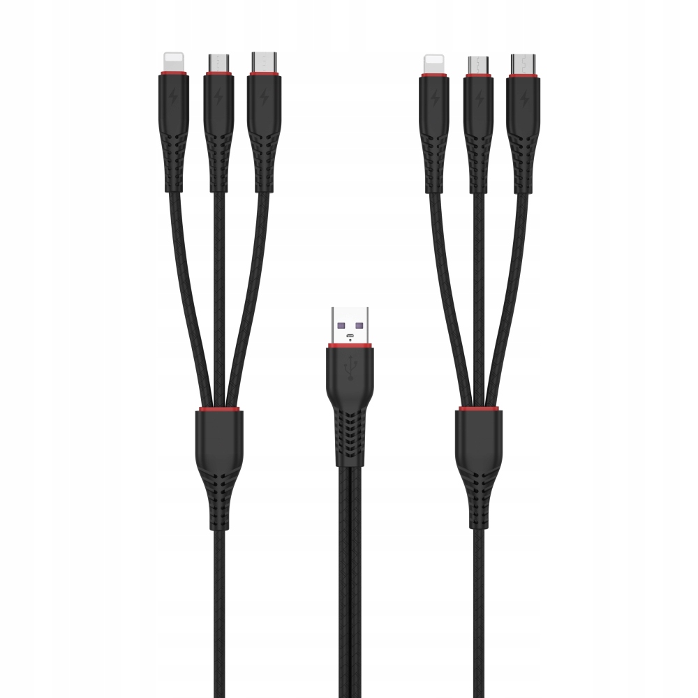 XO KABEL NB196 6w1 USB-C/LIGHTNIGN/MICRO czarny 1,2m + 2,5m