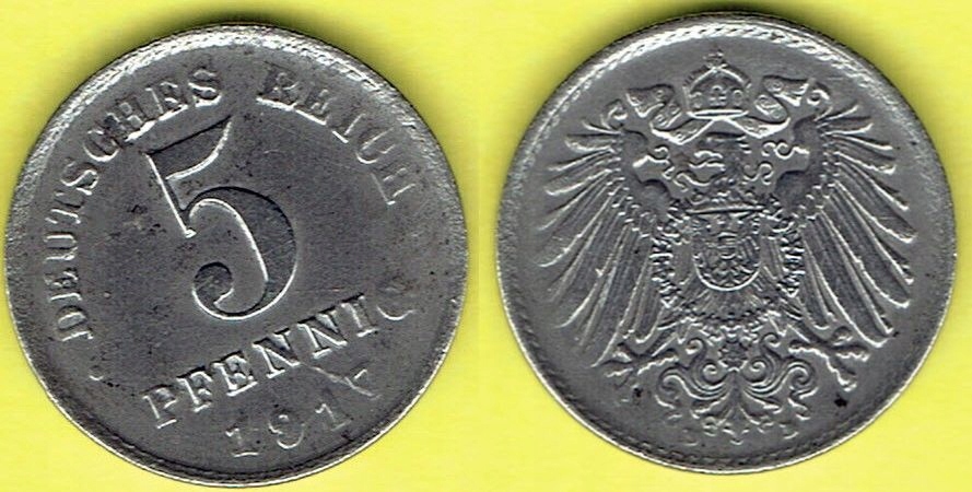 NIEMCY 5 Pfennig 1917 r. D - Fe