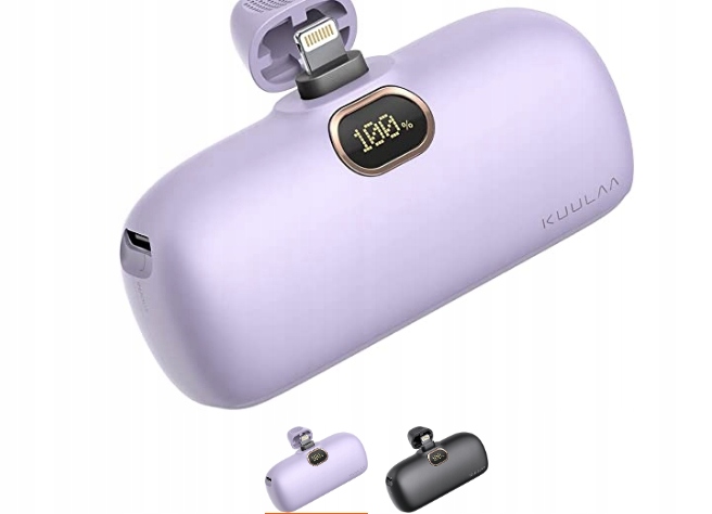 Kuulaa Power Bank 5000 mAh, Mini Power Bank FIOLETOWY