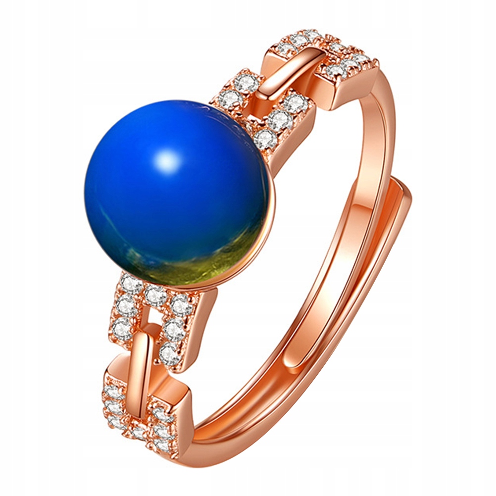 1pc Creative Rose Gold Ring Pretty Blue Amber Ring