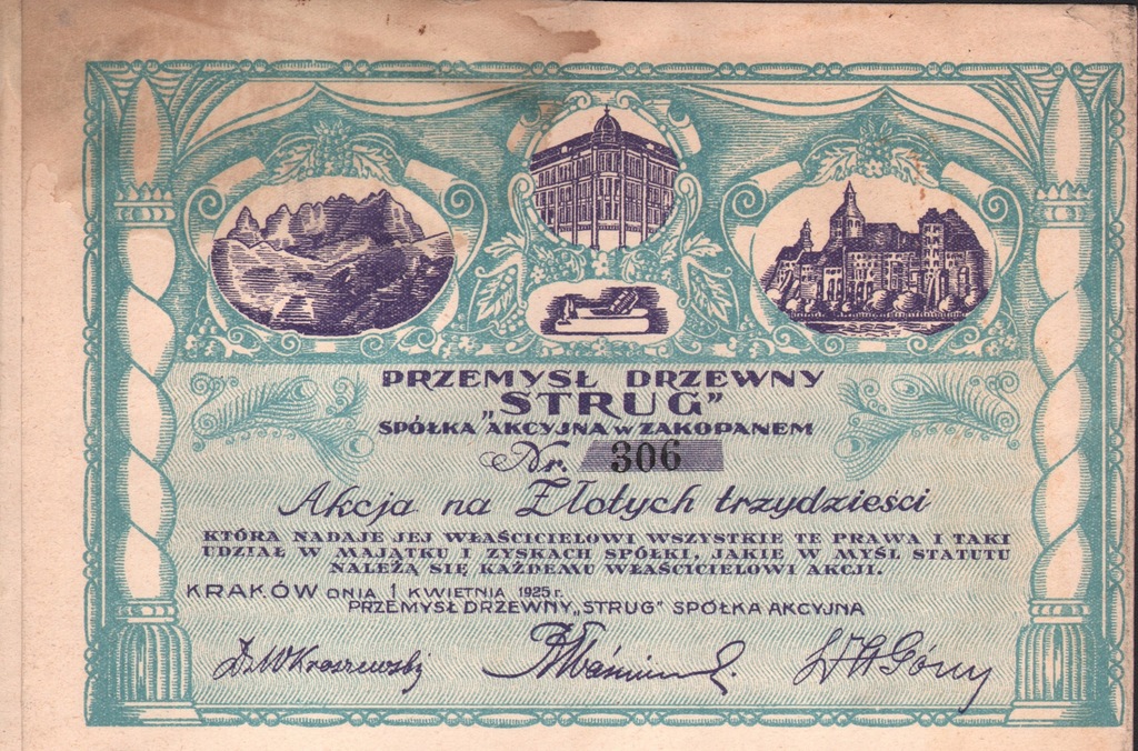 Przemysł Drzewny Strug - Zakopane 30 zł - 1925 r