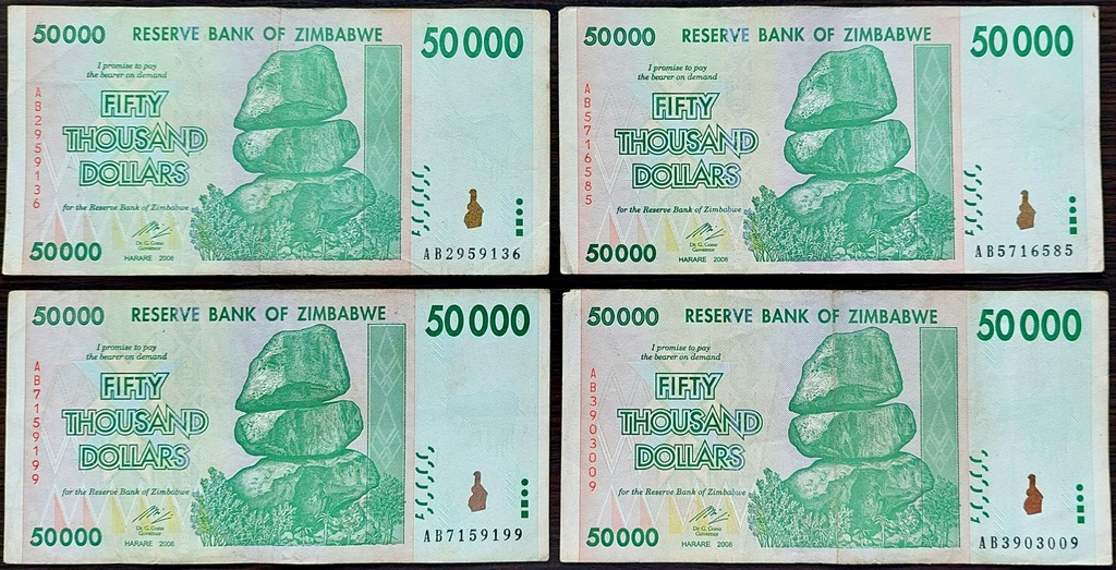 #014. Banknot Zimbabwe 50000$ 2008r. Seria AB Obiegowy