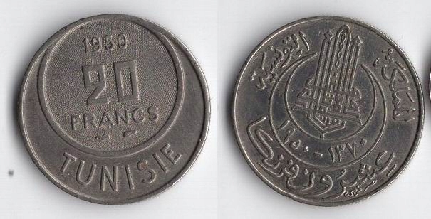 TUNEZJA FRANCUSKA 1950 20 FRANCS