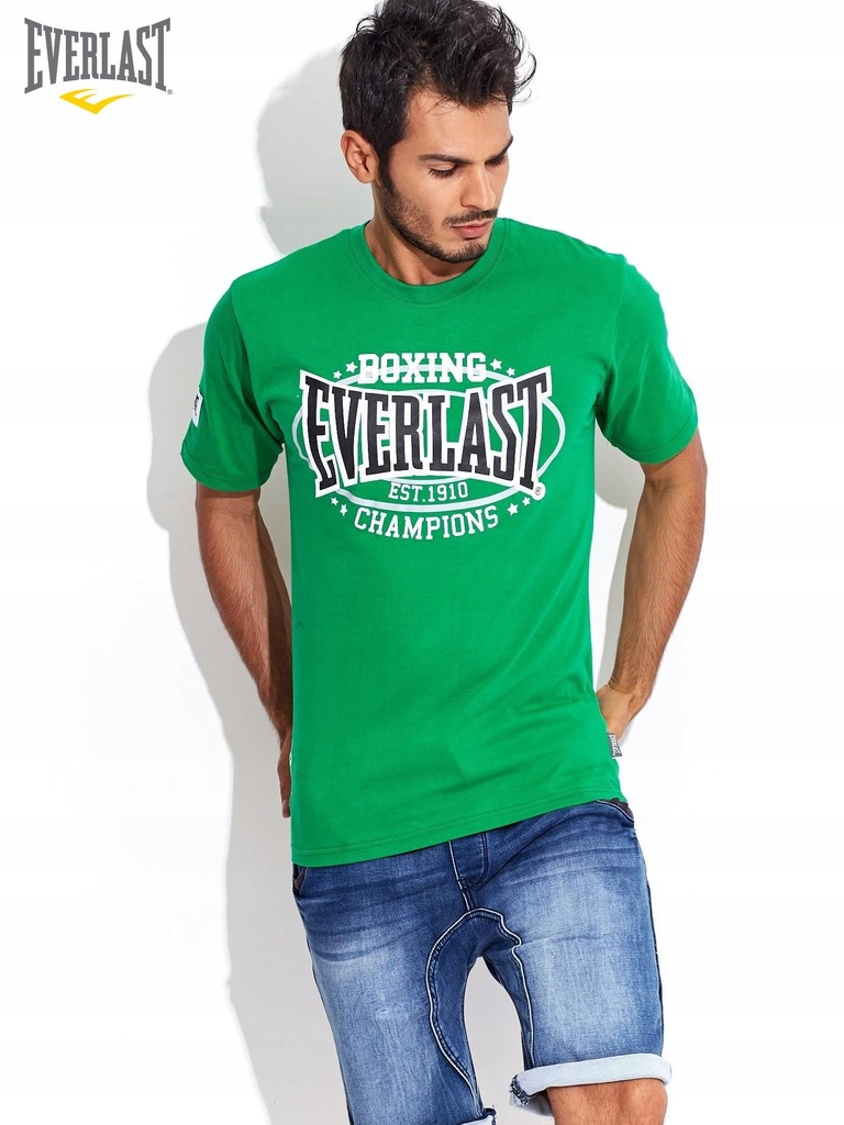 Męski zielony t-shirt ze sportowym nadrukiem EVERL