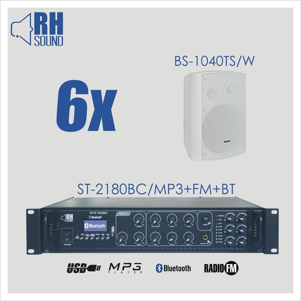 RH SOUND ST-2180BC/MP3+FM+BT + 6x BS-1040TS/W - na