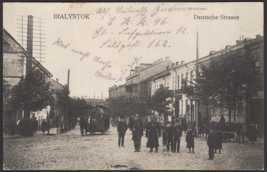 1916 BIAŁYSTOK, ULICA KILIŃSKIEGO (DEUTSCHE STRASSE), Z OBIEGU FELDPOST
