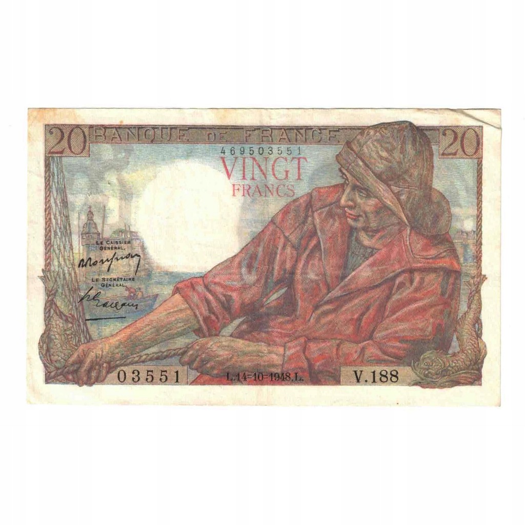 Francja, 20 Francs, Pêcheur, 1948, V.188, EF(40-45