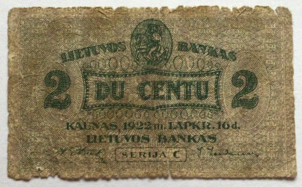 Litwa 2 Centu 1922 Kaunas st 5-/6+