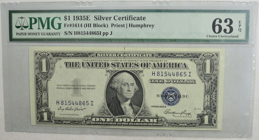 10.gx.USA, 1 Dolar 1935 E, Siver Cert., PMG 63