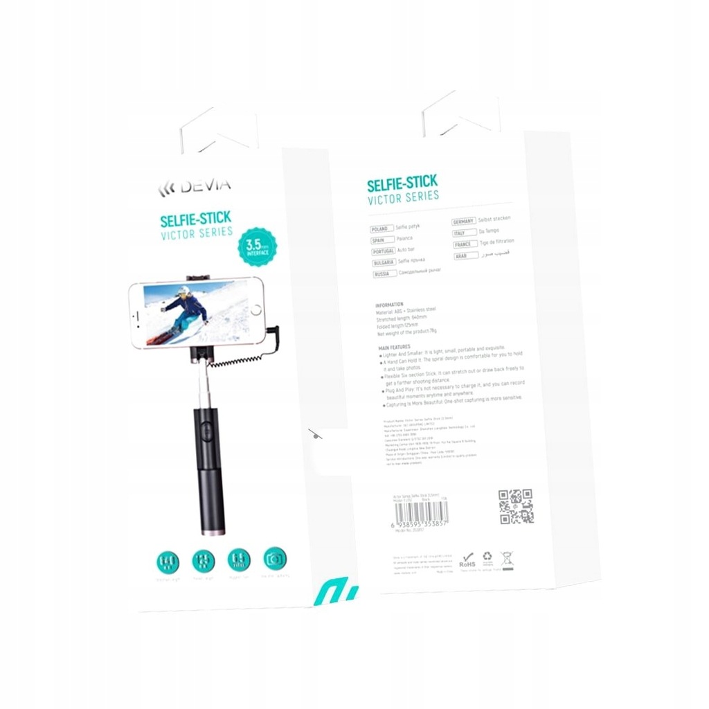 Devia selfieStick Victor 3,5mm czarny