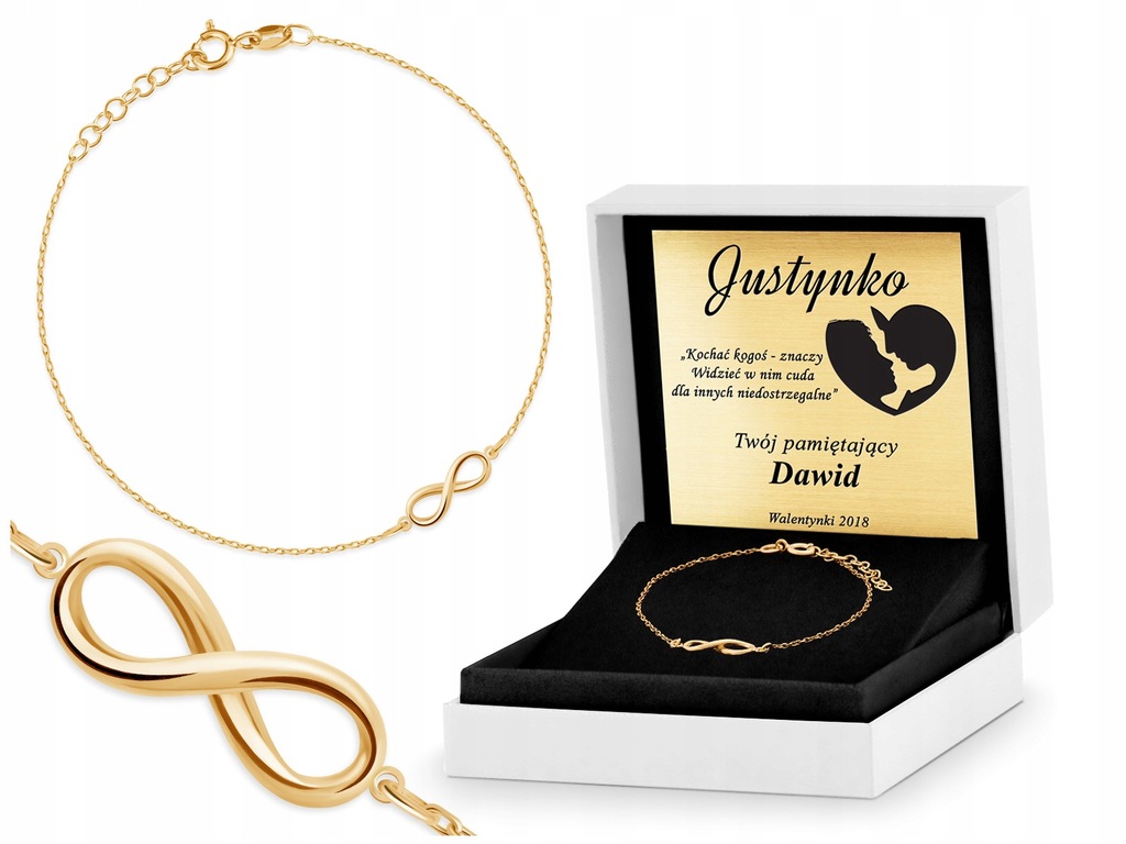 BRANSOLETKA SREBRNA ZŁOCONA CELEBRYTKA GRAWER YB94