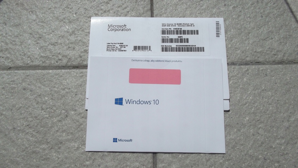 Płyta DVD z systemem Windows 10 Home PL 64-bit