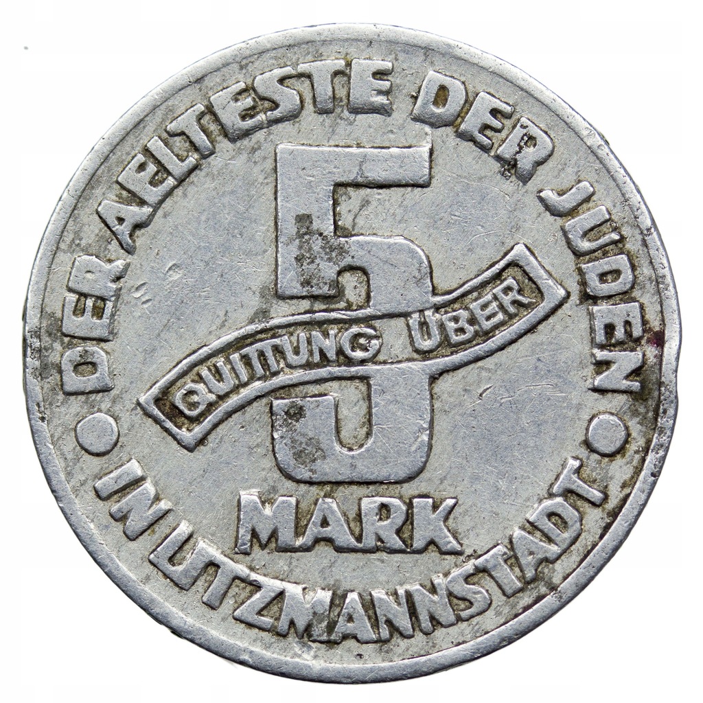 Getto Łódź, 5 marek 1943, aluminium, odm. 1/1, st. 3+