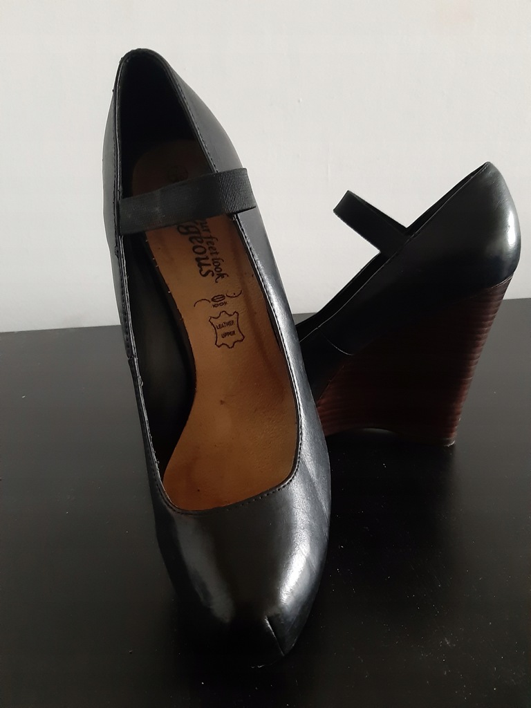 NEW LOOK ZARA SKÓRA ROZM 40 26 CM KOTURNY CZARNE