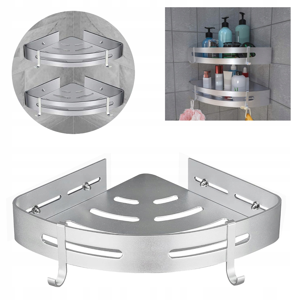 2 NAROŻNE PÓŁKI ŁAZIENKOWE, ORGANIZER KOSZA PRYSZNICOWEGO Z HACZYKAMI